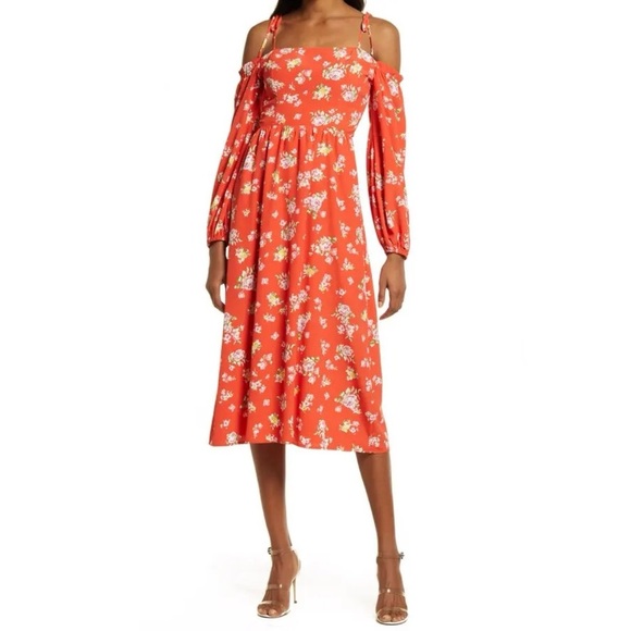 CHARLES HENRY Cold Shoulder Long Sleeve Midi Dress - Picture 2 of 6